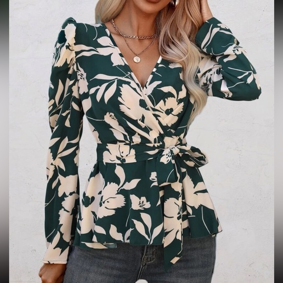 Boho floral print belted blouse - Picture 1 of 6